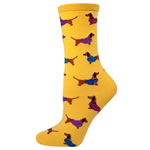 Yellow Socks With Dachshunds In Sweaters
